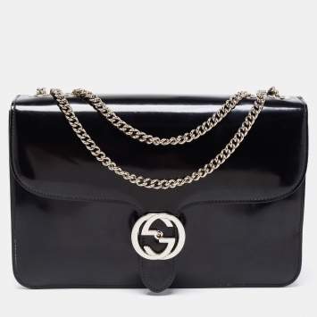 Pre Owned Gucci Black Leather GG Interlocking Shoulder Bag