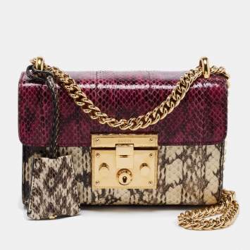 Pre Owned Gucci Purple/Beige Snakeskin Small Padlock Shoulder Bag