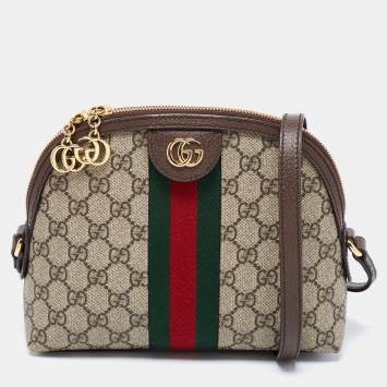 Pre Owned Gucci Beige/Brown GG Supreme Canvas And Leather Ophidia Shoulder Bag