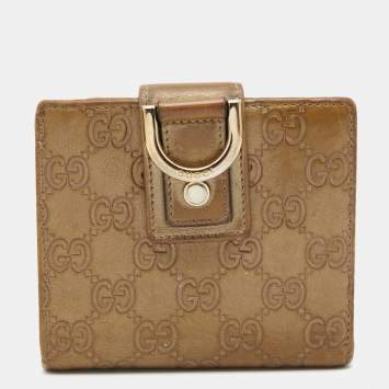 Pre Owned Gucci Metallic Beige Guccissima Leather Abbey D Ring Compact Wallet