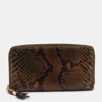Pre Owned Gucci Multicolor Python Bamboo Zip Around Wallet