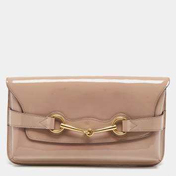 Pre Owned Gucci Beige Patent Leather Bright Bit Clutch