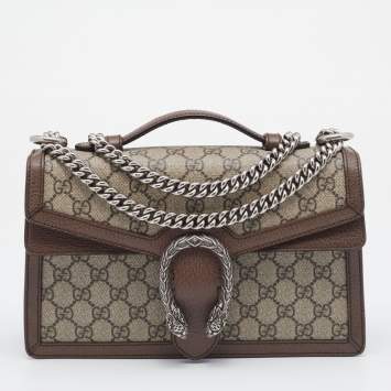 Pre Owned Gucci Beige GG Coated Canvas and Leather Dionysus Top Handle Bag