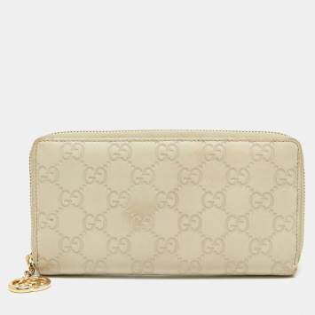 Pre Owned Gucci Beige Guccissima Leather Zip Around Wallet   