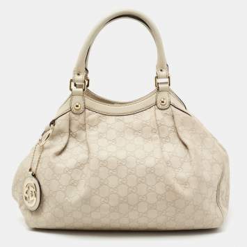 Pre Owned Gucci Off White Guccissima Leather Medium Sukey Tote