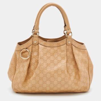 Pre Owned Gucci Beige Guccissima Leather Medium Sukey Tote 
