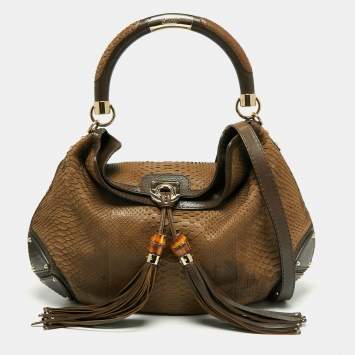 Pre Owned Gucci Brown Python and Leather Large Babouska Indy Hobo
