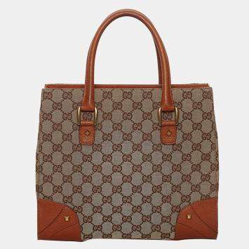 Pre Owned Gucci Brown/Beige GG Canvas Nailhead Handbag