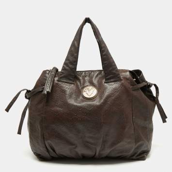 Pre Owned Gucci Dark Brown Guccissima Leather Large Hysteria Tote