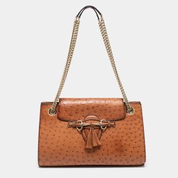 Pre Owned Gucci Brown Ostrich Emily Chain Shoulder Bag