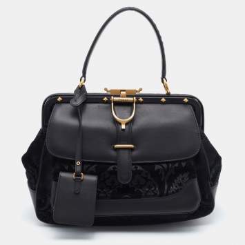 Pre Owned Gucci Black Leather And Suede Lady Stirrup Top Handle Bag
