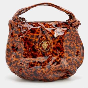 Pre Owned Gucci Brown Tortoise Shell Patent Vinyl Hysteria Hobo