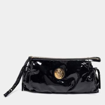 Pre Owned Gucci Black Patent Leather Large Hysteria Clutch