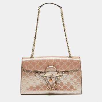 Pre Owned Gucci Metallic Pink Guccissima Glossy Leather Medium Emily Shoulder Bag
