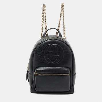 Pre Owned Gucci Black Leather Soho Chain Backpack