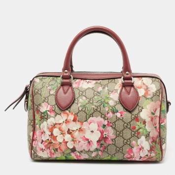 Pre Owned Gucci Multicolor GG Supreme Blooms Canvas And Leather Boston Bag
