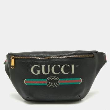 Pre Owned Gucci Black Pebbled Leather Small Logo Web Belt Bag