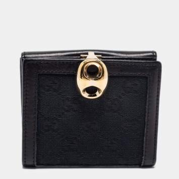 Pre Owned Gucci Black GG Canvas And Leather Bifold Wallet