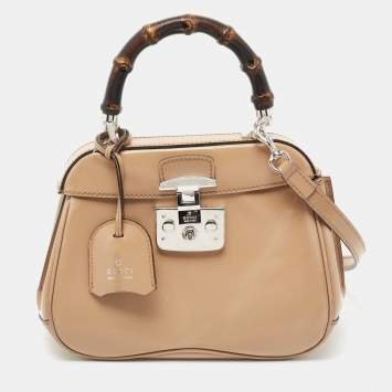 Pre Owned Gucci Beige Glossy Leather Mini Lady Lock Bamboo Top Handle Bag