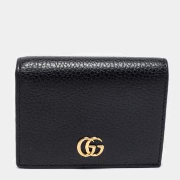 Pre Owned Gucci Black Leather GG Marmont Card Case