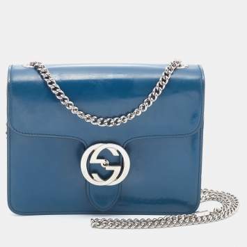 Pre Owned Gucci Blue Leather Small Interlocking G Shoulder Bag