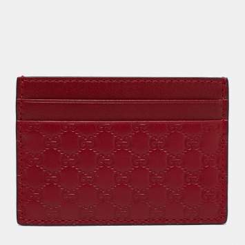 Pre Owned Gucci Red Microguccissima Leather Card Holder