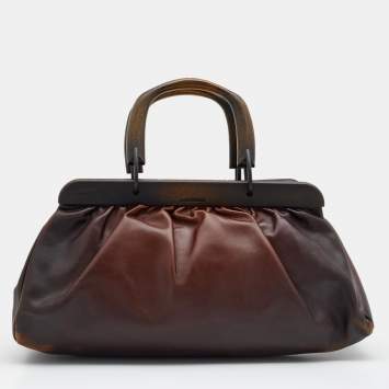 Pre Owned Gucci Ombre Brown Leather Wood Handle Doctor Bag