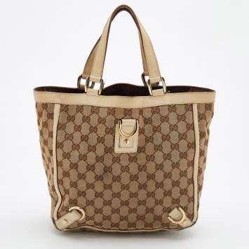 Gucci Beige/Brown GG Canvas and Leather Brick Lane Tote Gucci