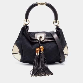Pre Owned Gucci Black GG Canvas And Leather Indy Hobo