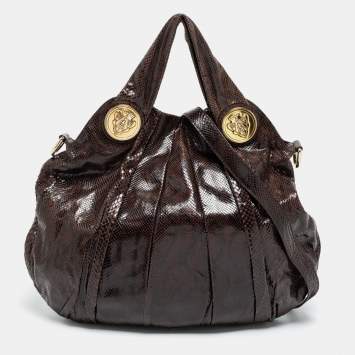 Pre Owned Gucci Dark Brown Snakeskin Large Hysteria Hobo