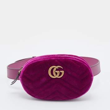 Pre Owned Gucci Purple Matelassé Velvet GG Marmont Belt Bag