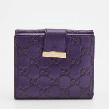 Pre Owned Gucci Metallic Purple Guccissima Leather Compact Wallet