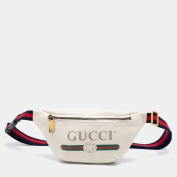 مملوكة مسبقًا Gucci Off White Leather Logo Web Belt Bag