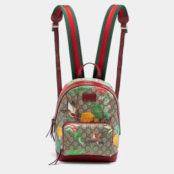 Pre Owned Gucci Beige/Red GG Supreme Canvas And Leather Tian Print Backpack