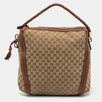 Pre Owned Gucci Beige/Brown GG Canvas And Leather Medium Bella Hobo