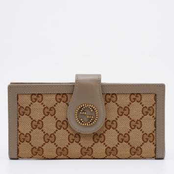 Pre Owned Gucci Beige/Brown GG Canvas And Leather Scarlett Continental Bifold Wallet