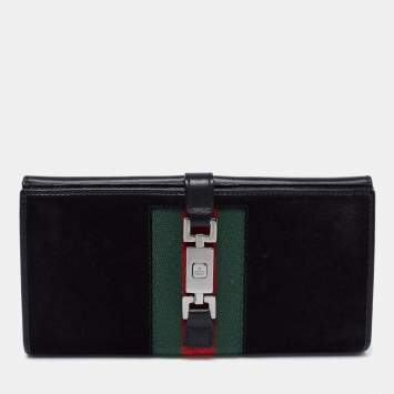 Pre Owned Gucci Black Suede And Canvas Web Wallet
