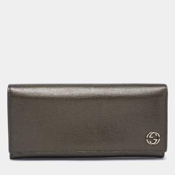 Pre Owned Gucci Dark Grey Leather GG Marmont Long Bifold Wallet