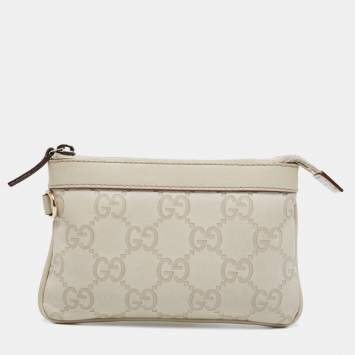 Pre Owned Gucci Light Grey Guccissima Leather Zip Pouch