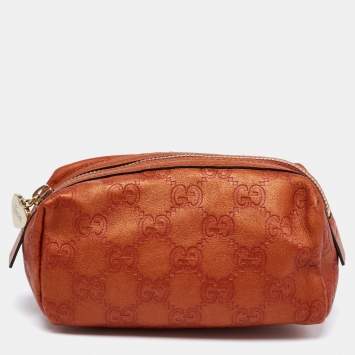 Pre Owned Gucci Orange GG Leather Pouch
