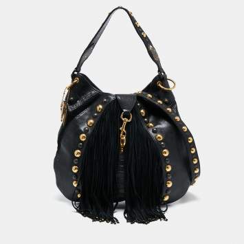 Pre Owned Gucci Black Python And Leather Babouska Fringe Hobo