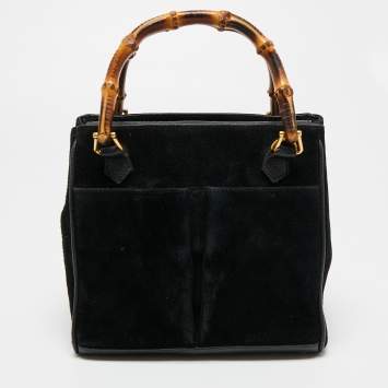 Pre Owned Gucci Black Suede Vintage Bamboo Handle Bag