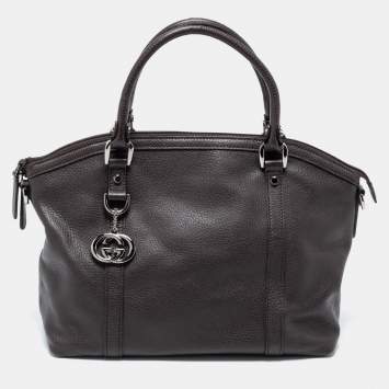 Pre Owned Gucci Dark Brown Leather GG Charm Dome Satchel