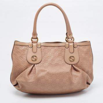 Pre Owned Gucci Beige Guccissima Leather Scarlett Stud Interlocking G Hobo