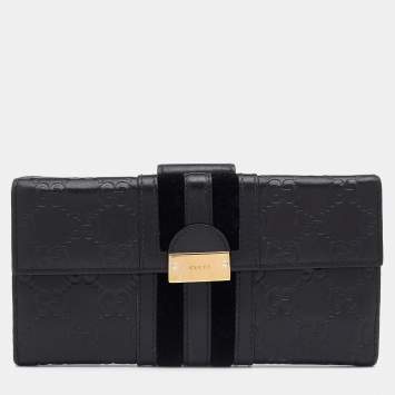 Pre Owned Gucci Black Guccissima Leather Bifold Flap Long Wallet