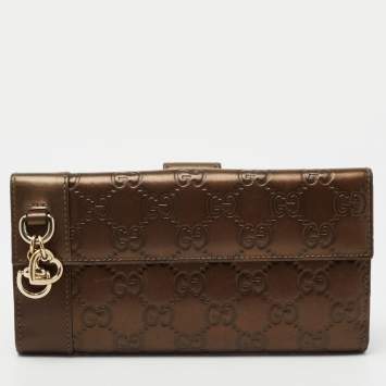 Pre Owned Gucci Brown Guccissima Leather Heart Charm Continental Wallet