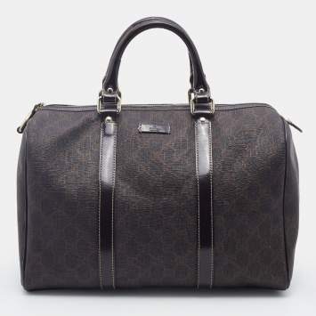 Pre Owned Gucci Dark Brown GG Supreme Canvas And Leather Joy Boston Bag