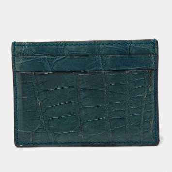 Pre Owned Gucci Teal Alligator Card Holder