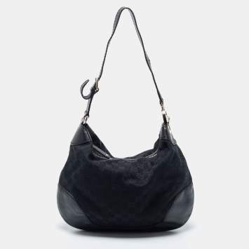 Pre Owned Gucci Black GG Canvas And Leather Charlotte Hobo