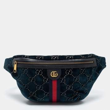 Pre Owned Gucci Blue GG Velvet Web Belt Bag
